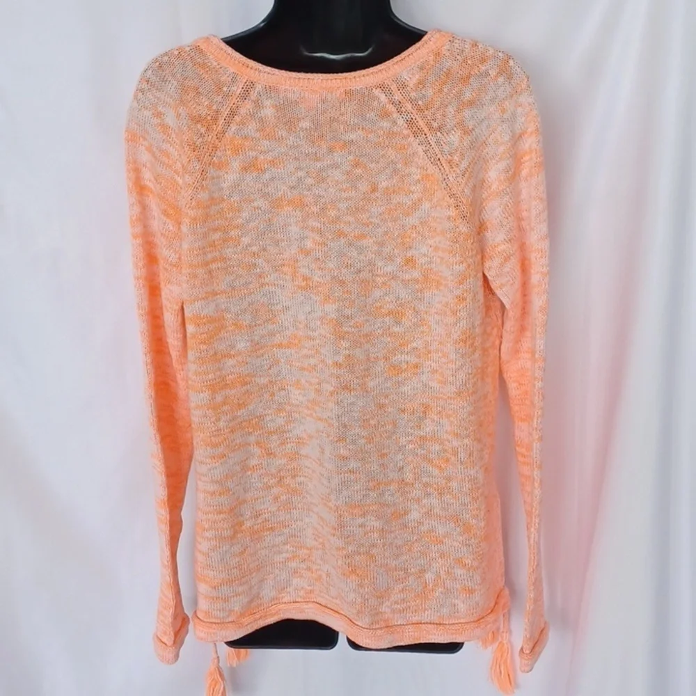 LILLY PULITZER JODY V-NECK SWEATER Orange/white, tassels, M, rolled hem